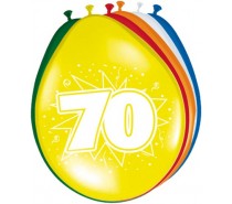 Gekleurde Leeftijdsballon: 70 Jaar 8 st.
